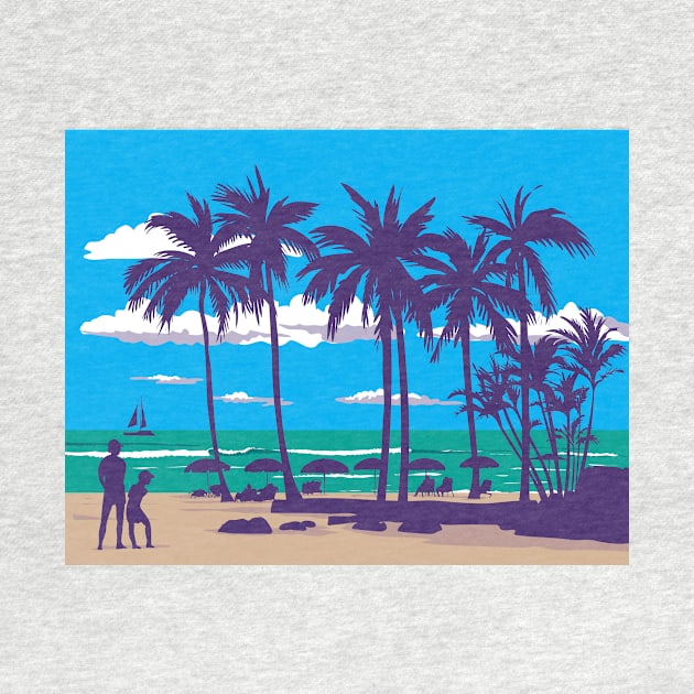 Waikiki Beach in Honolulu Hawaii WPA Poster Art by retrovectors